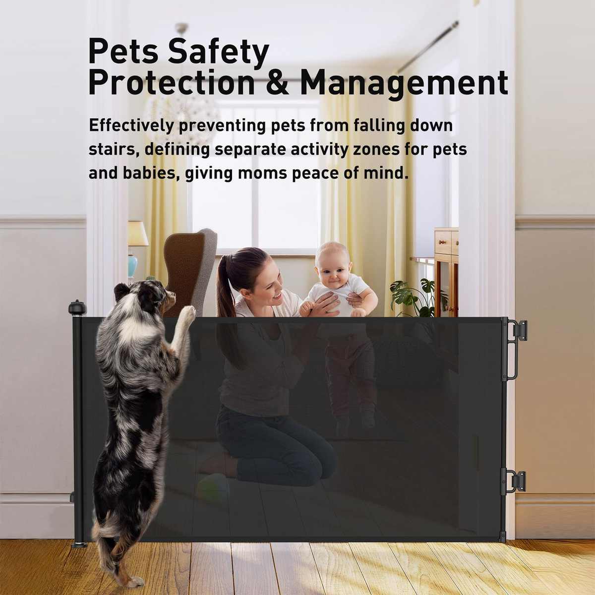 宠物伸缩门栏儿童栅栏安全围栏网布防护栏室内家用拉伸栏杆