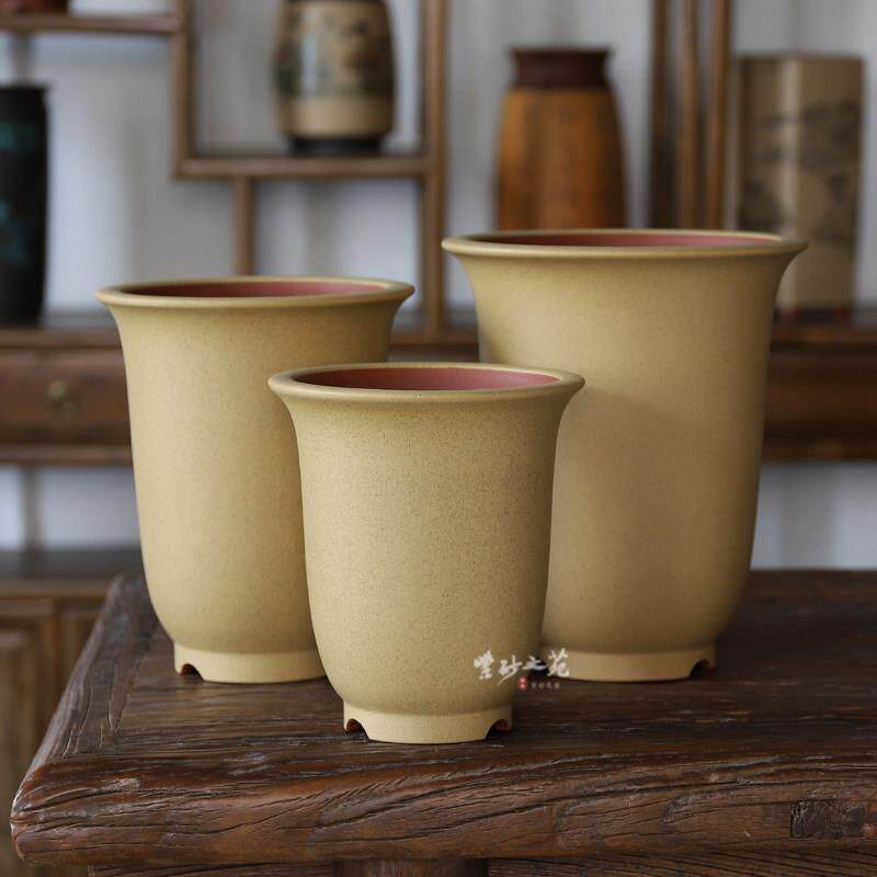 宜兴紫砂花盆金钟形有孔透气粉浆惠兰墨兰寒兰花卉绿植专用兰花盆