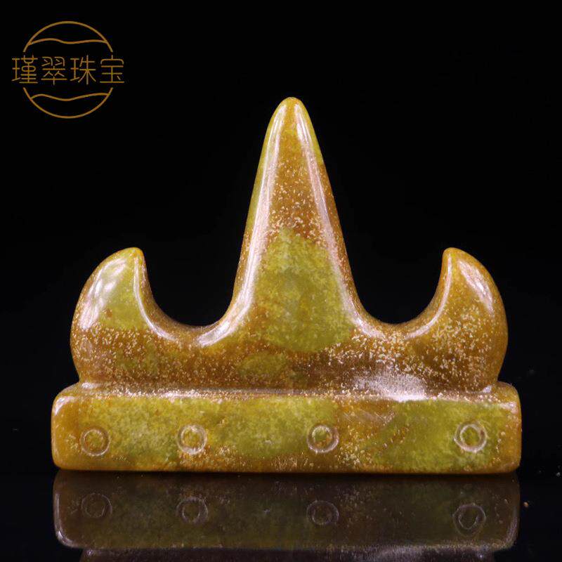 A古玩仿古岫玉山字形笔架摆件高古玉战汉做旧岫玉笔搁桌面摆件玉