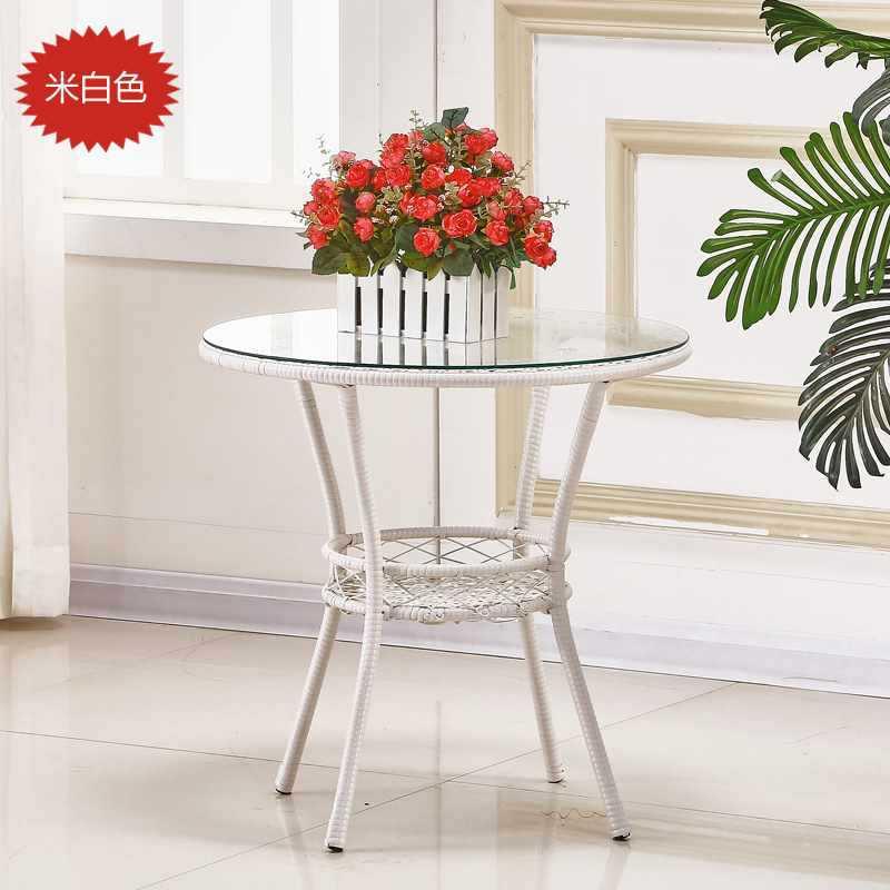 V台1ZA简约阳60桌子储物桌小圆藤编玻璃小茶几圆形饭桌茶几休闲桌