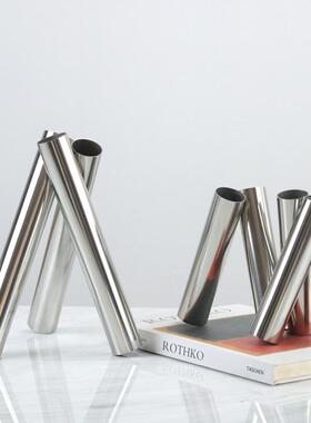 现代简约黑色金属线条造型花瓶家居客厅摆件样板房交叉创意花器