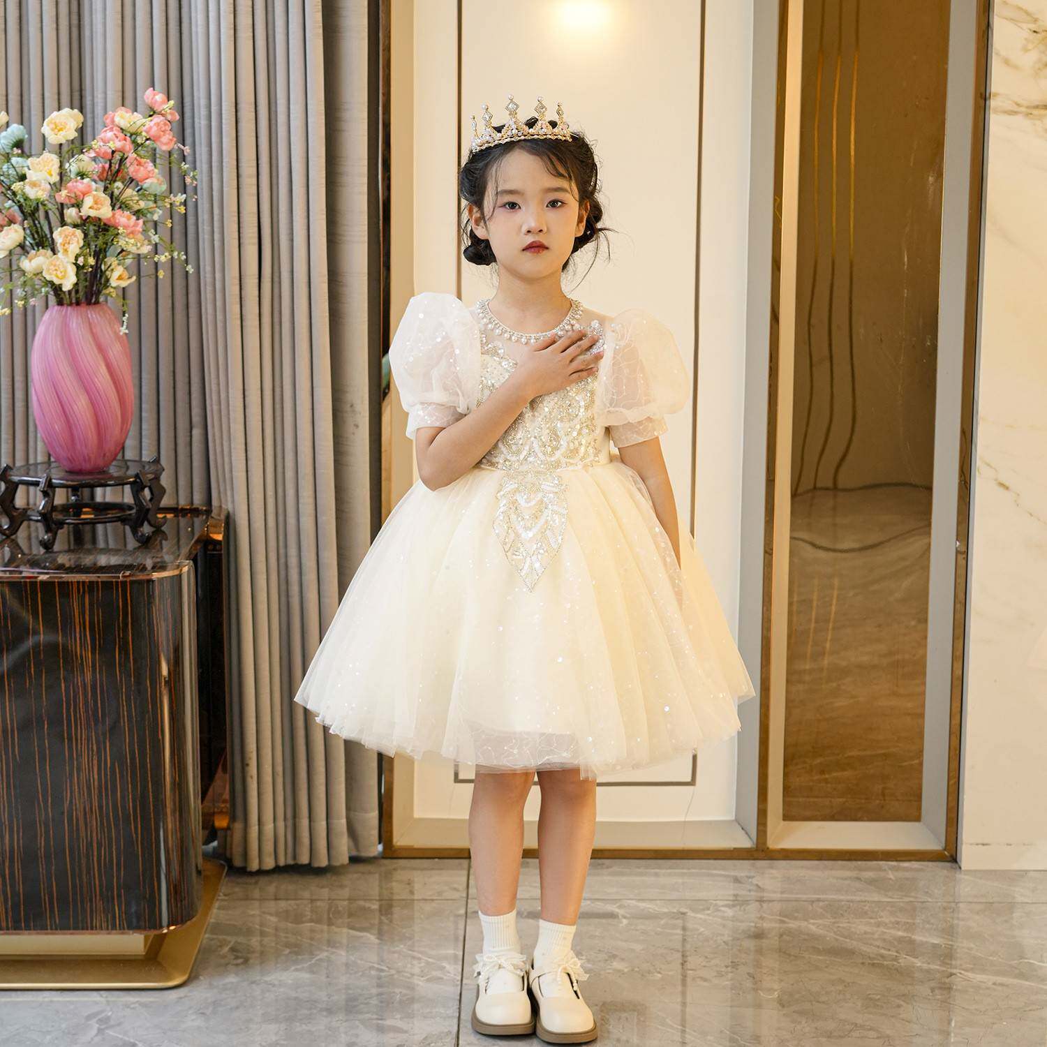 2026新款高级感儿童礼服花童婚礼女孩生日公主裙中大童主持人钢琴
