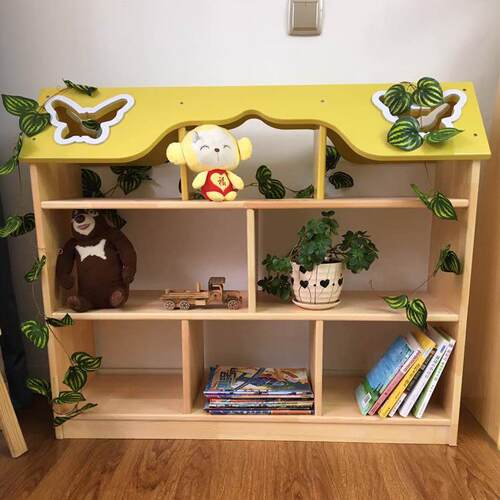 幼儿园实木书架彩色樟子松组合书柜卡通大型儿童玩具储物柜玩具柜