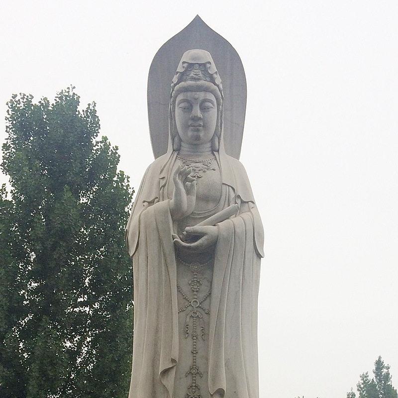厂家现货北京普通汉白玉白石9米大型南海观音菩萨雕塑像出售户外