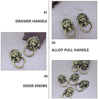 5 Pcs Handle Knocker Cabinet Lion Head Wardrobe Handles