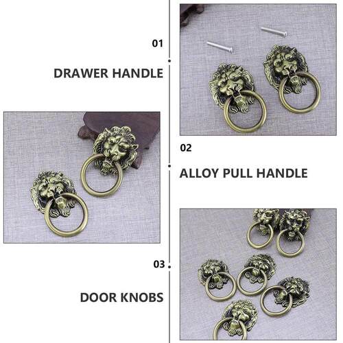 5 Pcs Handle Knocker Cabinet Lion Head Wardrobe Handles