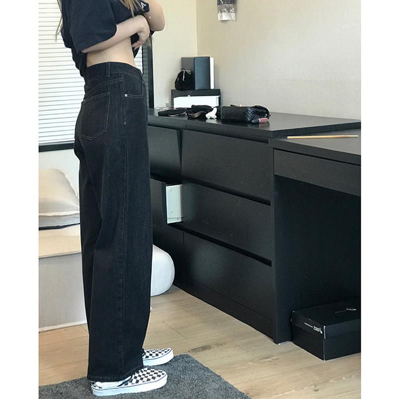 黑色宽松直筒牛仔裤女显瘦大码胖妹妹200斤高腰垂感阔腿裤子ins潮