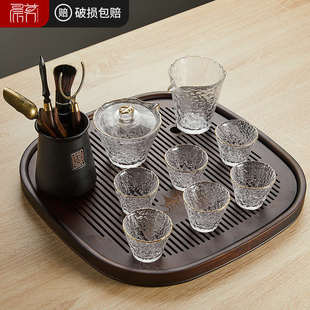 家用功夫茶杯小茶台简约客厅办公室整套茶壶茶盘 玻璃盖碗茶具套装