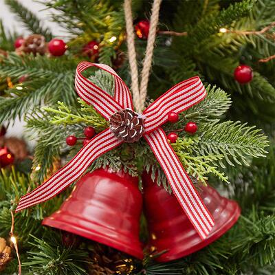 Christmas tree bell pendant twine berry pine branch accessor
