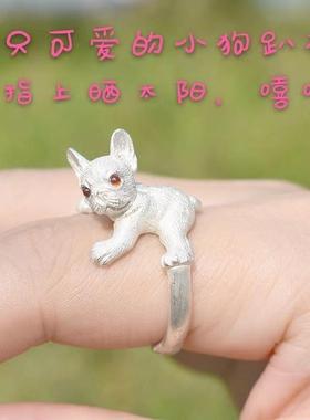 原创手工法斗生肖狗狗指环男女款开口小众设计欧美白敬亭同款戒指