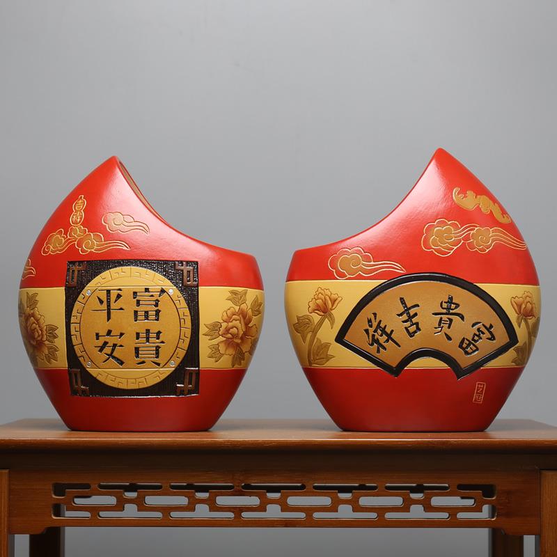 高档中式品陶瓷厅门入户玄关隔断博进古架小摆件酒柜装饰对鱼工客图片