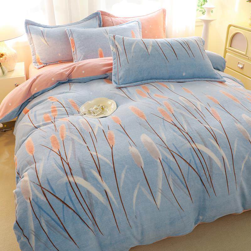 高档加厚奶绒四件用套冬季珊瑚绒双面加绒冬天牛床法兰绒床单被套