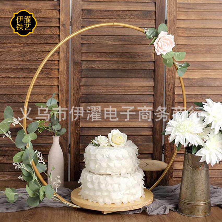 金属花环配蛋糕架餐桌中心摆件节日场地布置道具圆形气球拱门