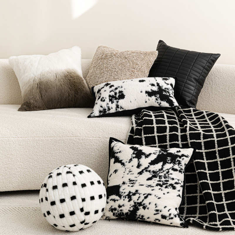 新中式客厅沙发抱枕套黑白水墨风靠枕国潮腰枕卧室靠垫民宿样板房