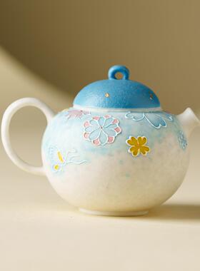 25JS08-3厂工岩矿白陶瓷茶用具泡茶壶水壶高档带过滤壶小壶一人茶