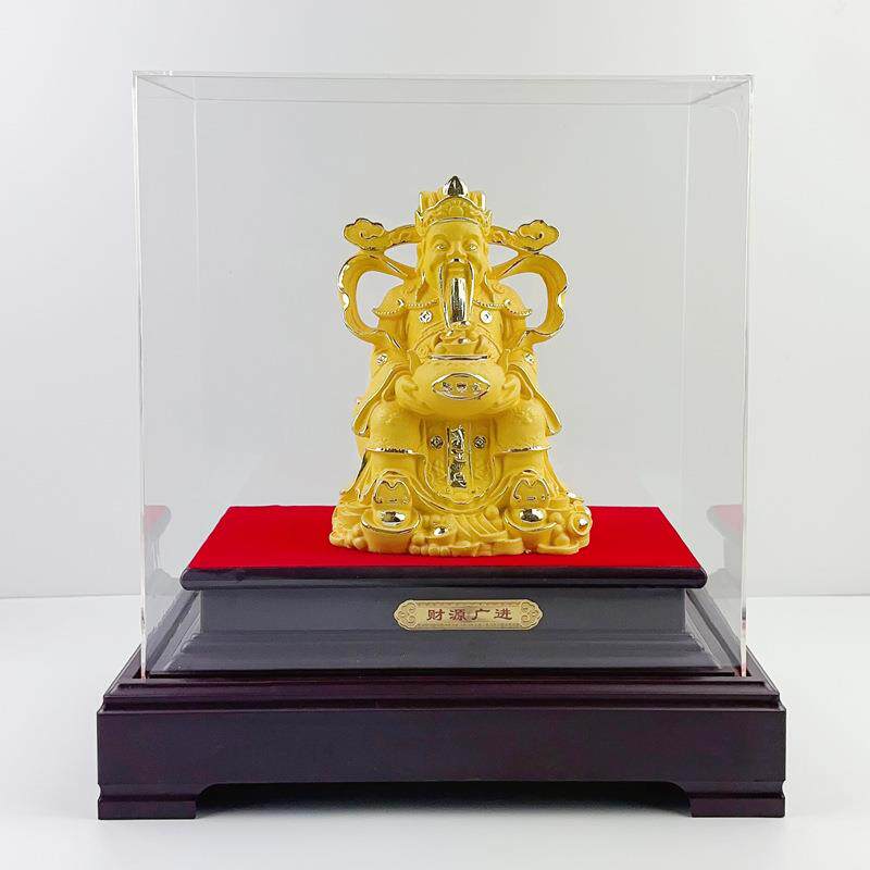 新款上市 大号绒沙金聚宝盆坐立金财神摆件创意中式开业活动礼品