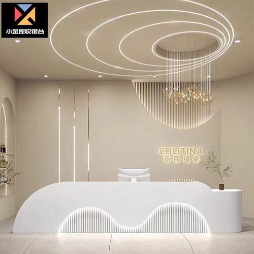 简约咖啡馆奶茶店吧台公司前台烘培水果服装店收银台美容院接持台