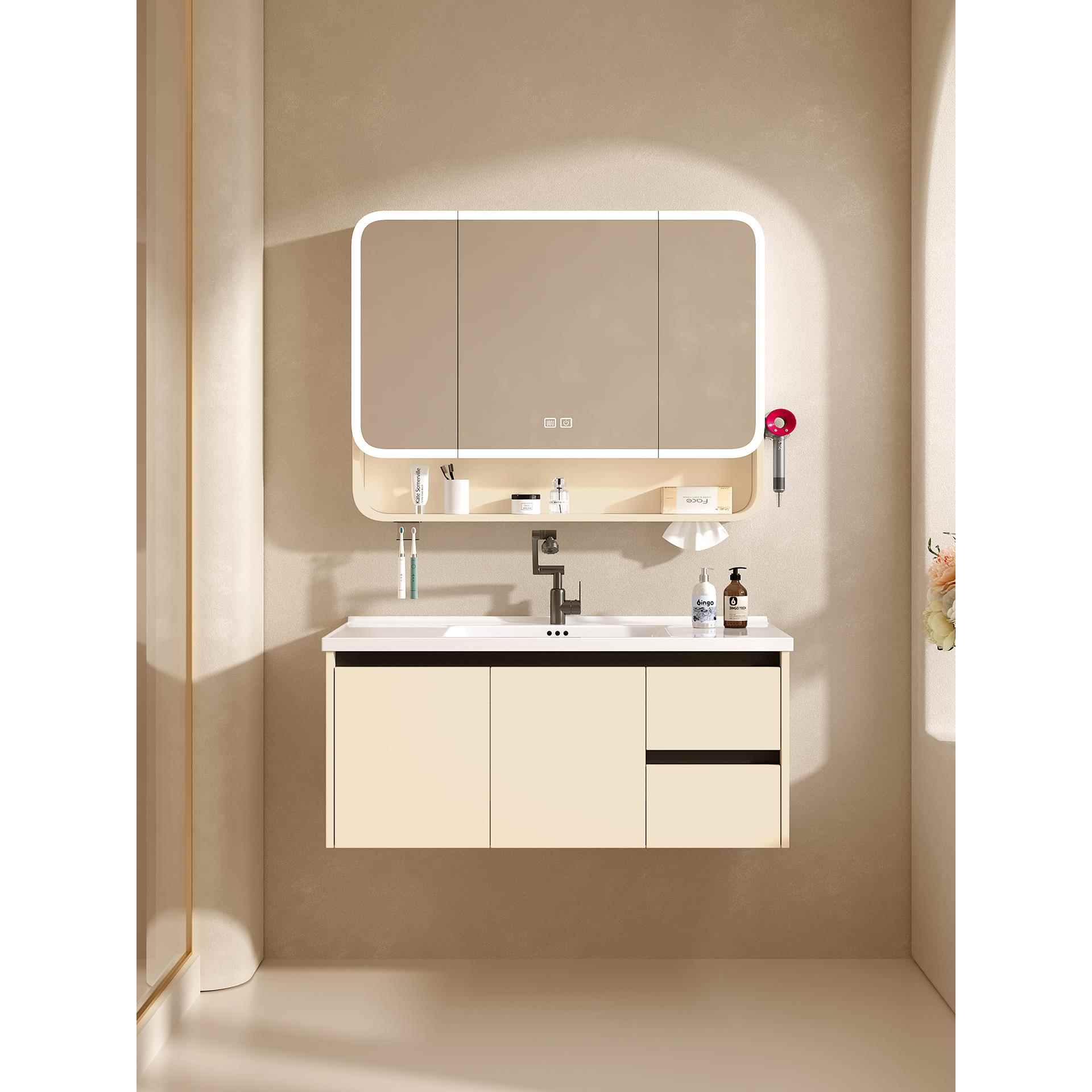 太空铝卫浴室柜组合洗漱台卫生间一体陶瓷洗手池洗脸盆美妆智能镜