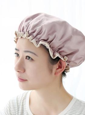 素色双层浴帽防水成人女士淋浴长发洗澡沐浴头套厨房帽子防油烟帽