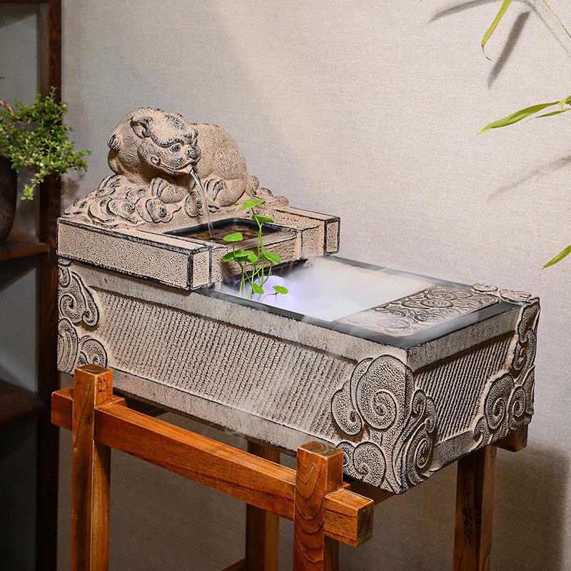 汉韵堂喷泉流水摆件客厅室内招财开 业生财循环水景观石槽水系造