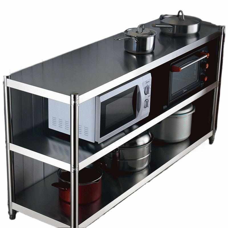 不锈钢厨房置物架落地多层货架微波炉锅碗架收纳家用储物三层架子