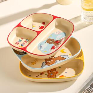211一人食儿童卡通分餐盘子小熊釉上彩陶瓷分格盘防摔防滑专用碗
