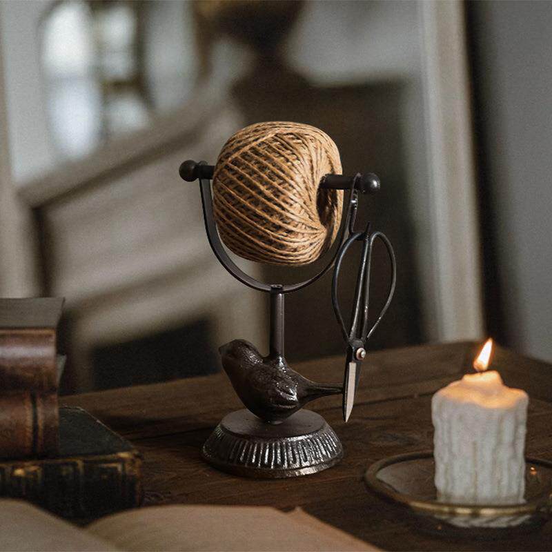 美式复古铸铁工艺小鸟麻绳线整理架摆件线轴花园装饰橱窗陈列道具