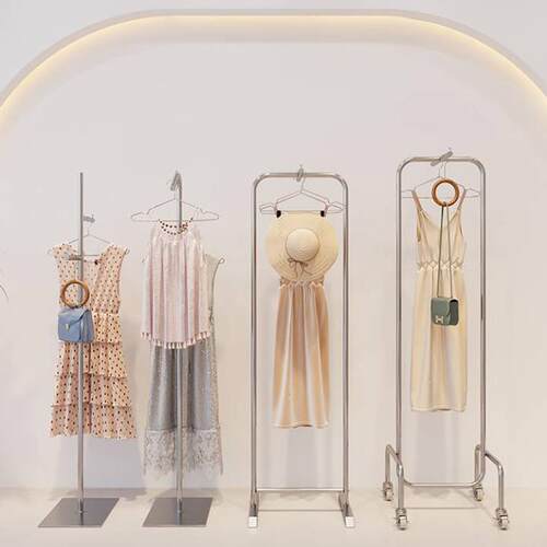 服装店轻奢不锈钢正挂展示架落地式中岛陈列架女装店带轮子货架