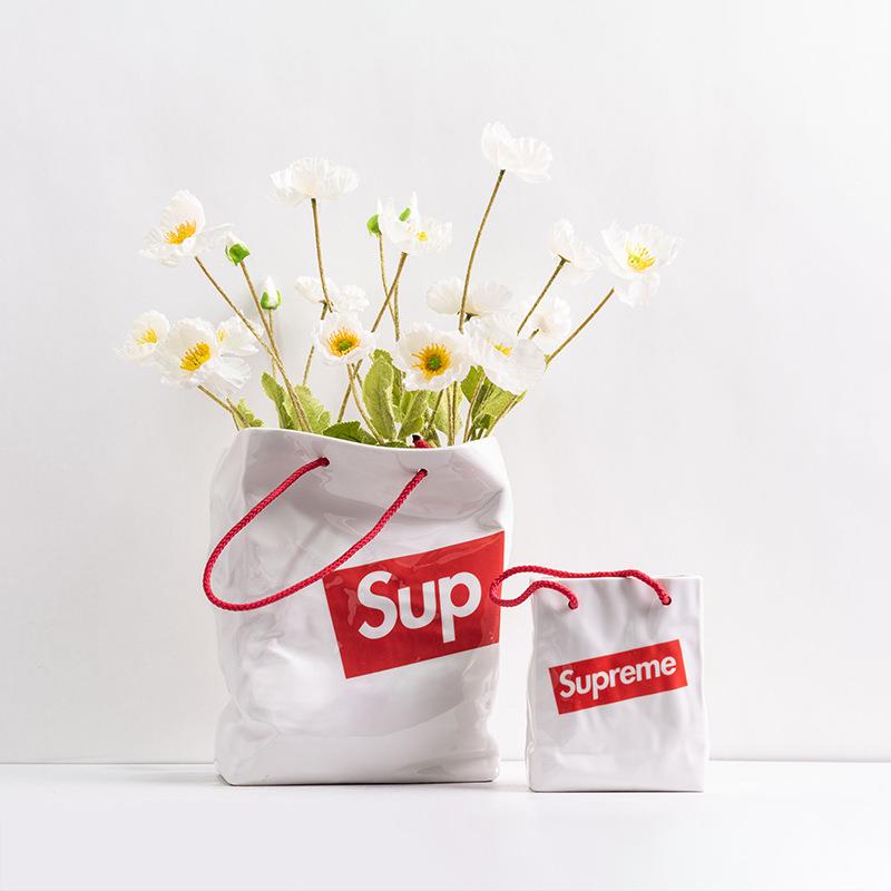 SUP纸袋花器简约现代摆件客厅桌面书房样板房创意家居软装釉面