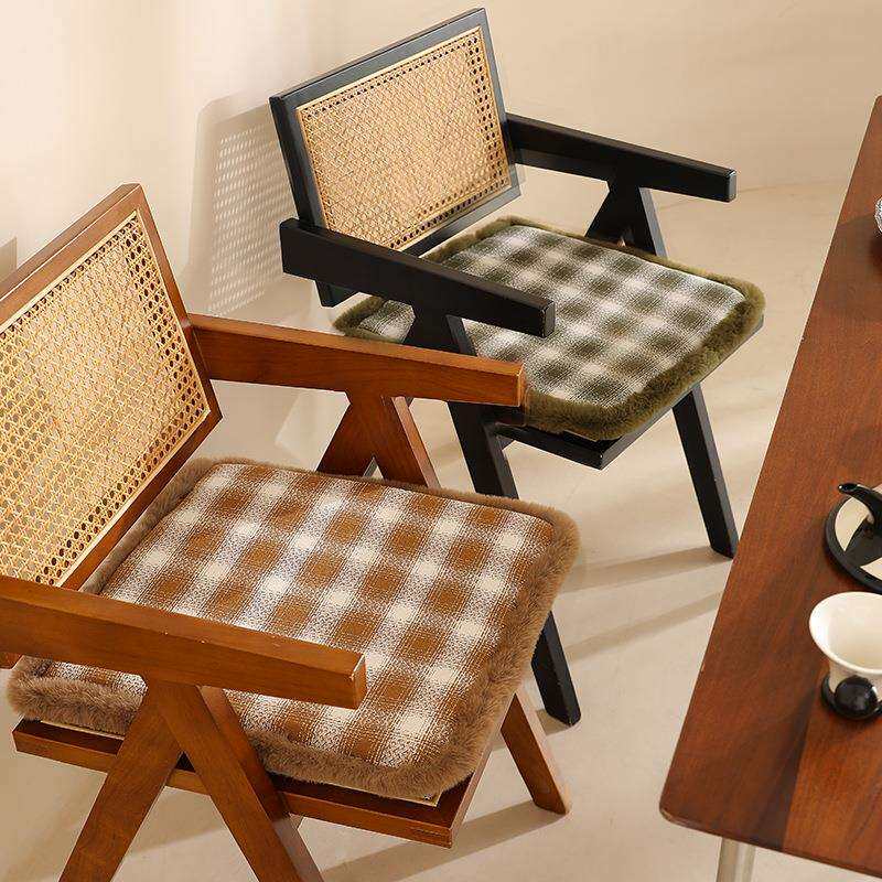 答应我！提升氛围感试试美拉德毛边装饰餐椅垫复古风格子坐垫椅子