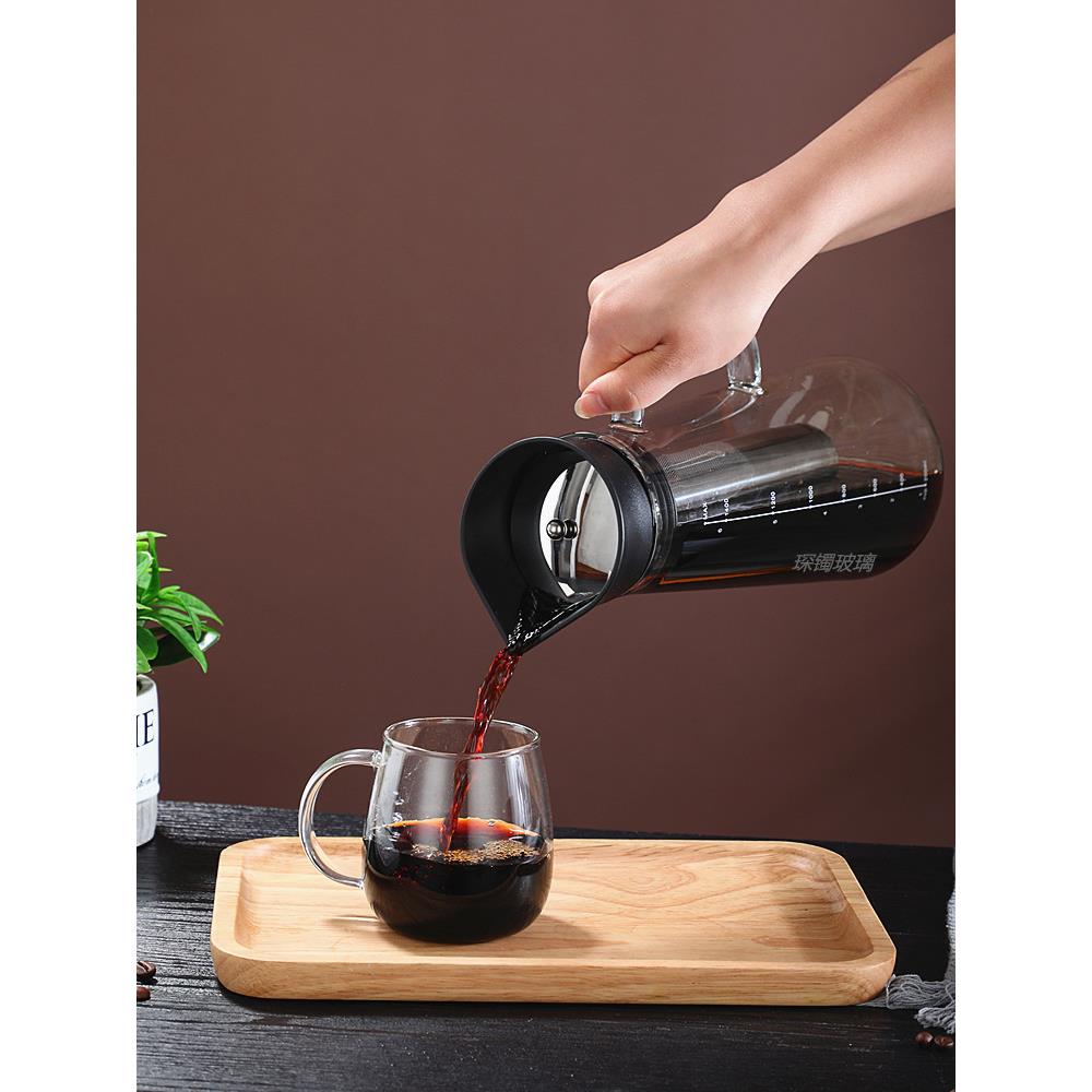A6L玻璃冷萃咖啡壶手冲带滤网加厚耐热泡茶壶家用带刻度冷水壶果