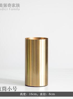 高档客厅花瓶品 金属镀黄铜色花北电欧风格家居装器饰轻奢样板间