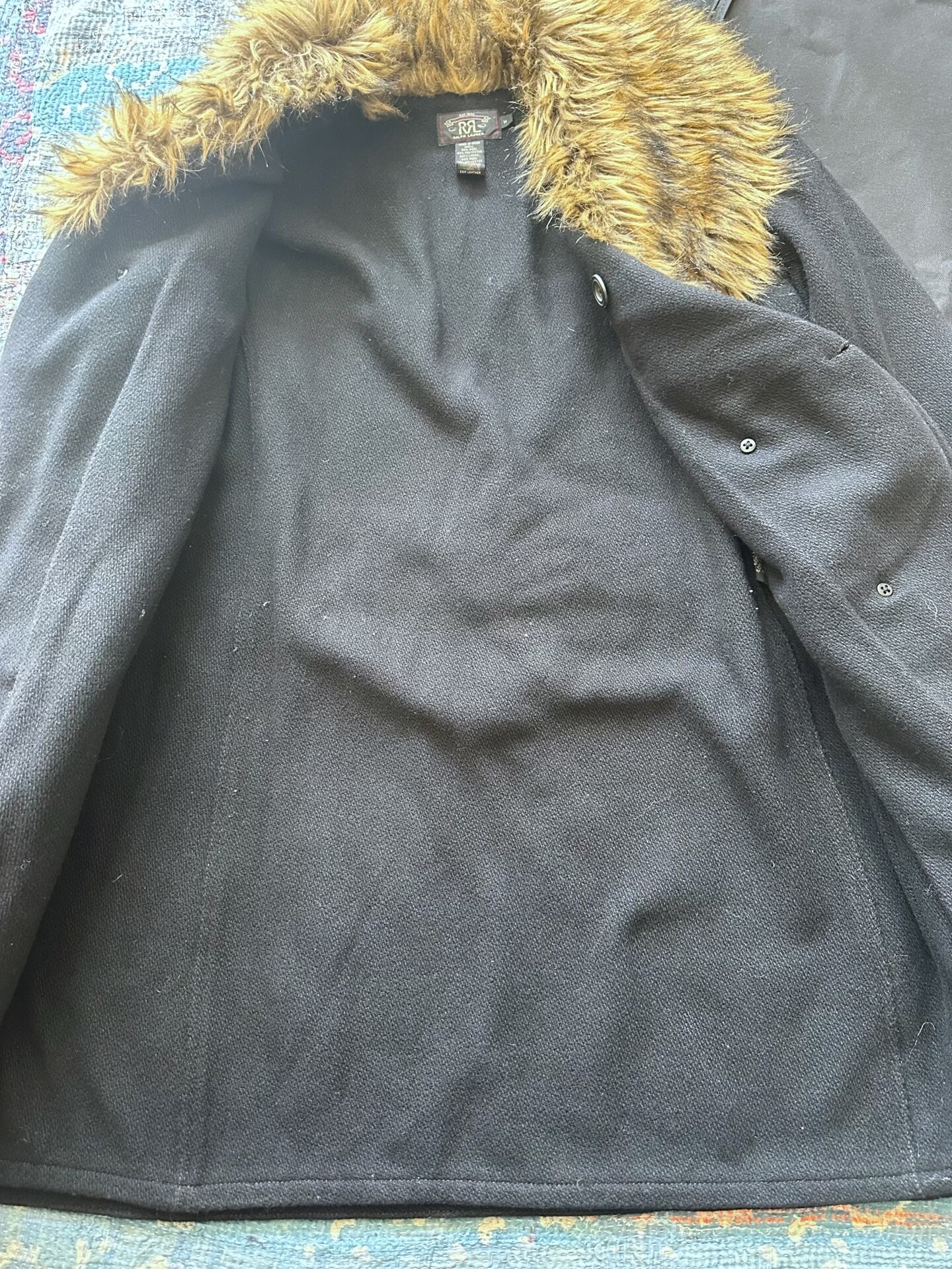 RRL Western Black Fur Collar Coat — back