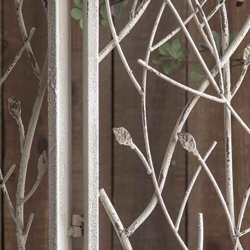 法小式铁艺花纹屏风摆折叠三屏白色做旧效果328隔移动落断地件