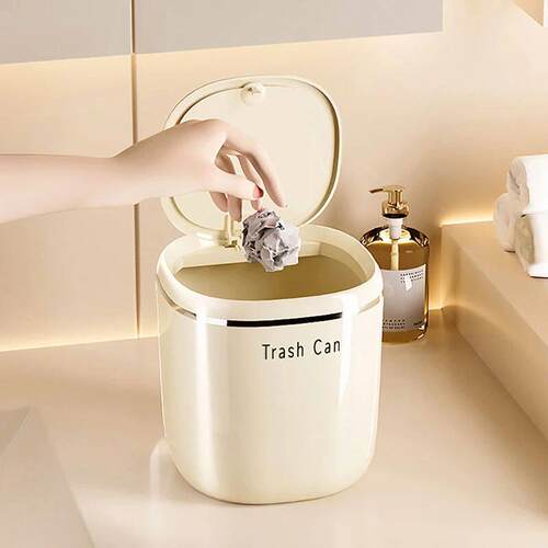 Mini Press Trash Can Desktop Garbage Basket Home Table Plast