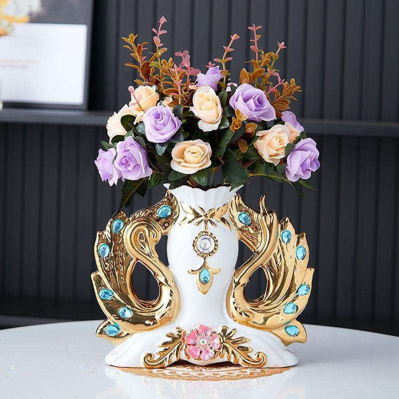 欧式陶瓷花瓶摆件大象插花花瓶客厅花假花摆件装饰次创意