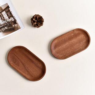ins日式实木椭圆盘子小木托盘咖啡饭厅小食物碟子收纳盘拍照道具