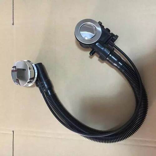 源头厂家直供铜塑复合浴缸手轮旋转式下水器黑色双头一体下水管