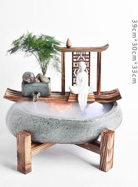 高档扇创意回流陶瓷办公室桌面客陶厅水香装置流风水饰品招财开礼