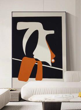 莫兰迪色客厅装饰画黑白灰橙色轻奢高级感沙发背景墙画大尺寸挂画
