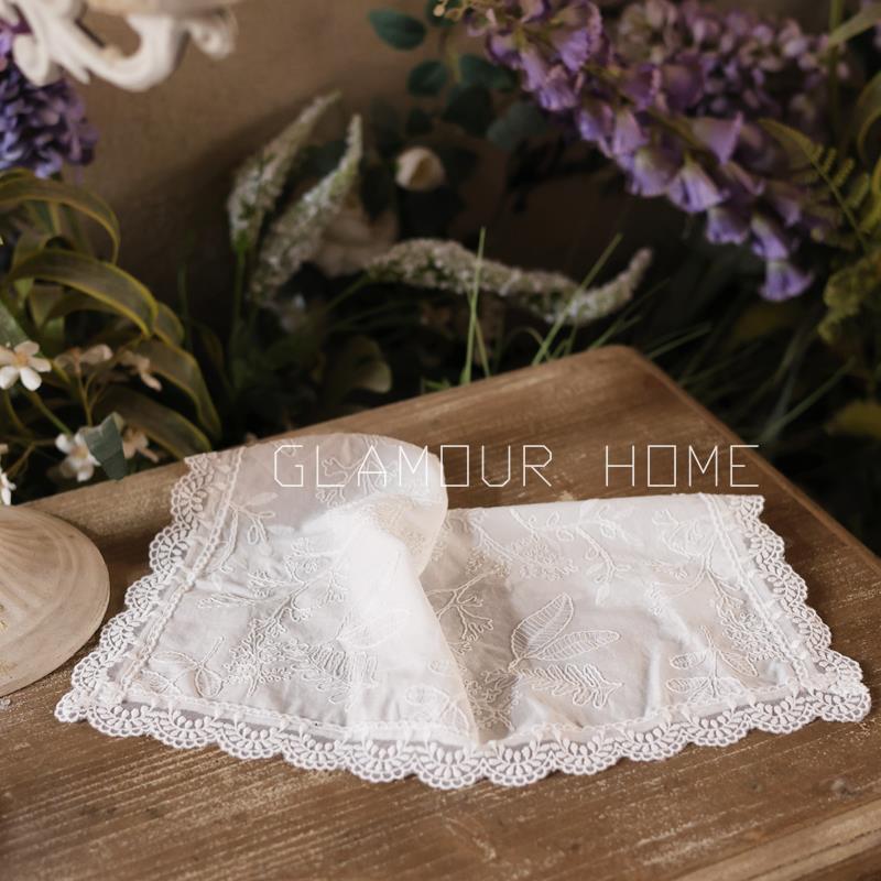 法式刺绣布艺西餐垫少女蕾丝花边桌布盖布杯垫盖巾氛围拍照道具布