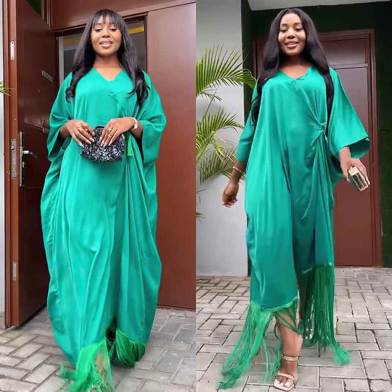 satin abaya for women tassel loose boubou dashiki african