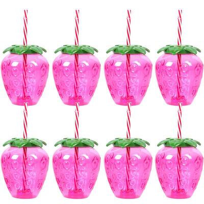 8Pcs Plastic Pineapple Cups with Straw Strawberry Cup Hawaii