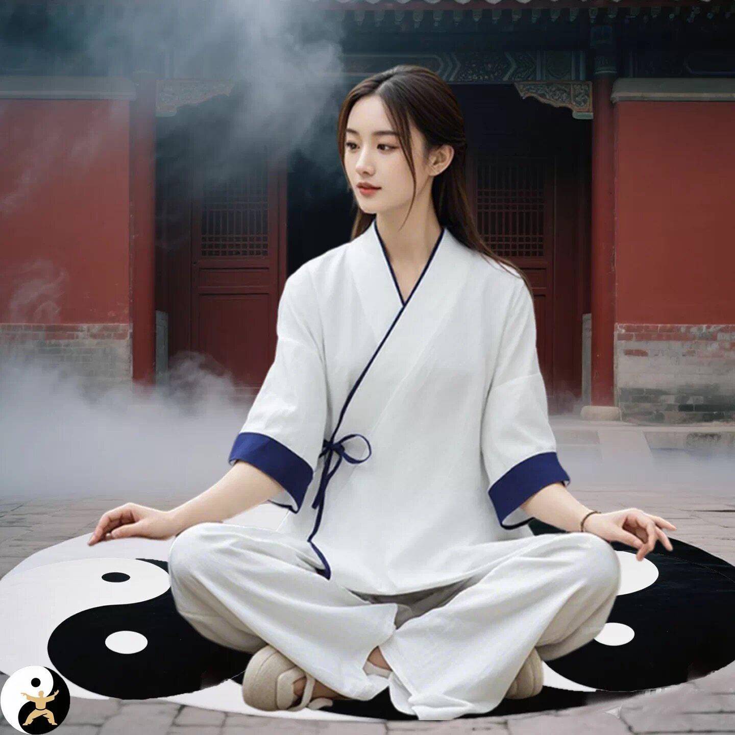 极速棉麻透气居士服女式佛系修行打坐禅服套装五分袖新中式国风汉