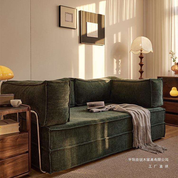布丁沙发中古风布艺沙发客厅直排美式双三人折叠两用沙发床小户型