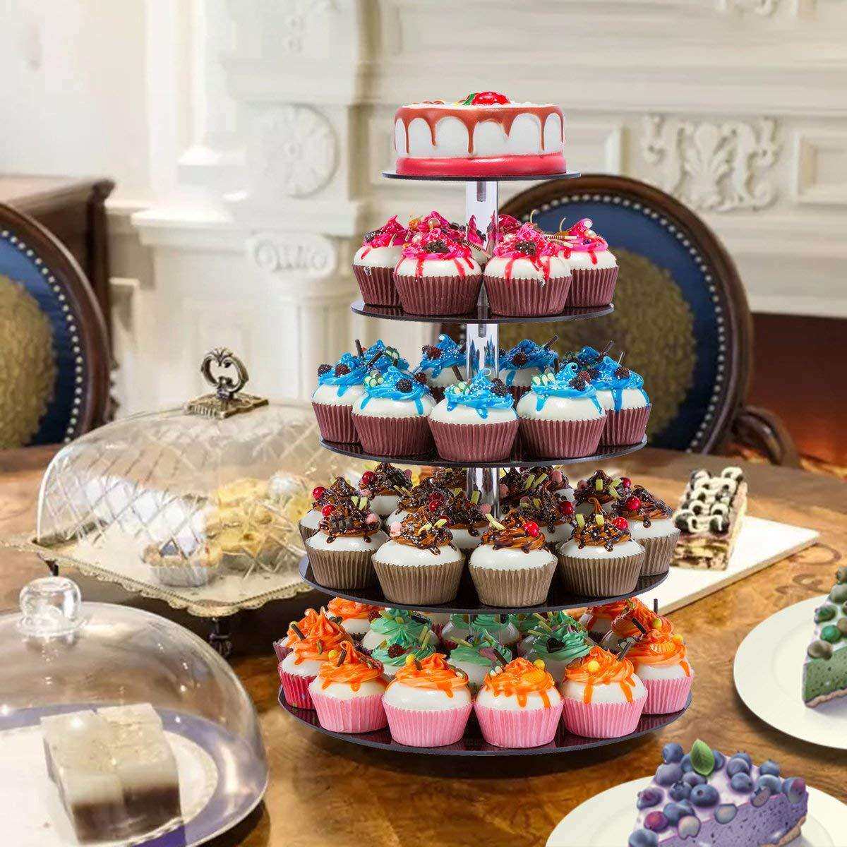 5层圆形黑色亚克力蛋糕展示架 甜品点心摆放架4MM Display Stand