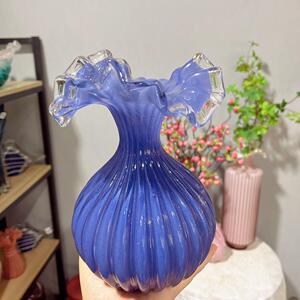 中古芬顿舞蹈裙摆装饰花器客厅餐桌摆件插花高级复古玻璃花瓶