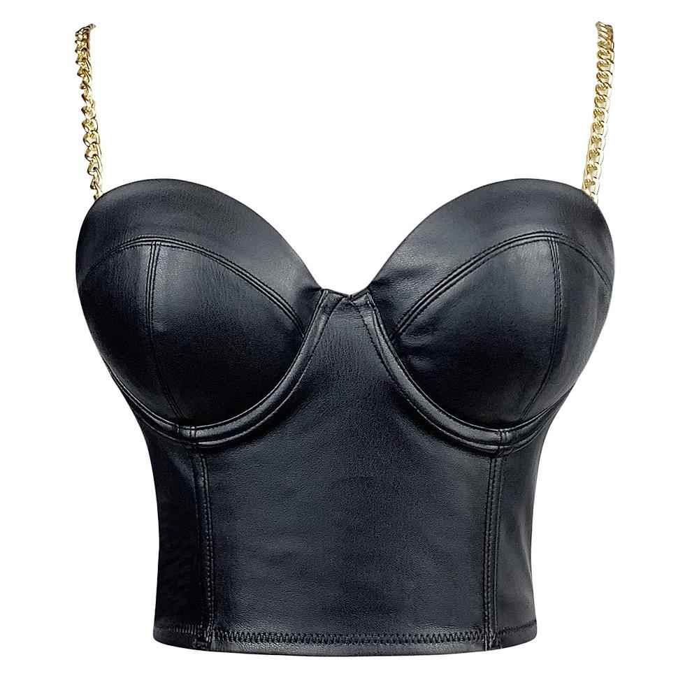 跨境热卖PU皮吊带蹦迪抹胸肚皮舞胸衣短款背心露脐女装显瘦小夜衣