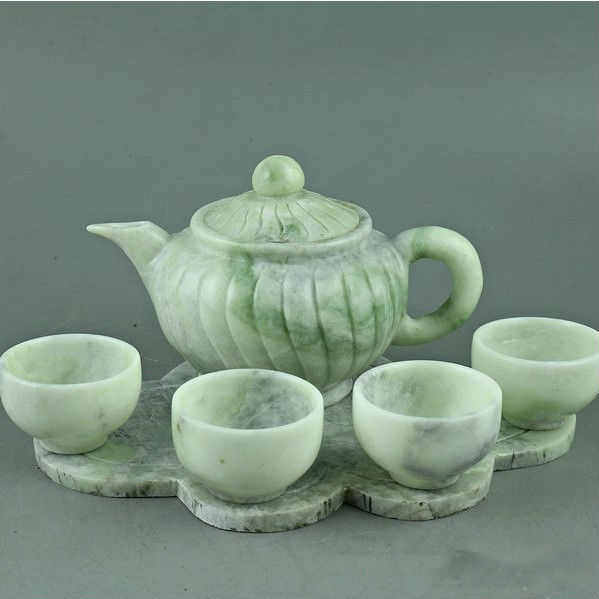 蓝田玉茶具 酒具酒壶杯子茶壶套装玉石摆件 玉石茶壶
