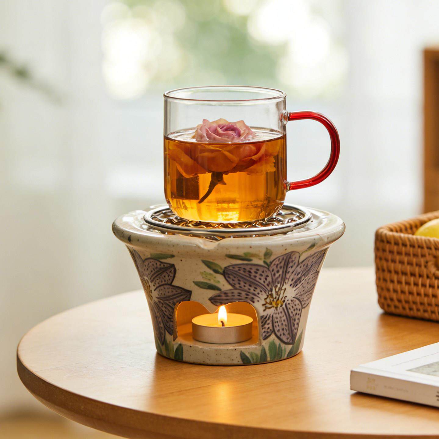 中古风围炉煮茶手绘蜡烛酒精温茶炉茶具配件水杯咖啡杯底座加热炉